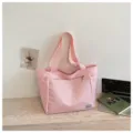 Sac cabas texturé rose en toile, élégant sac porté épaule quotidien avec poche zippée. - Rose