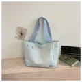 Sac cabas en toile à carreaux bleu clair avec poche zippée, sac à épaule décontracté. - Bleu clair