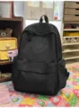 Black quilted casual backpack for daily travel, stylish school bag with front pocket. - No Pendant / Black