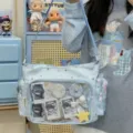 Light blue ita bag with star print clear window for anime badges and cute plush charms. - Blue Single Bag