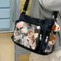 Japanese ita messenger bag with clear window, starry blue crossbody bag for anime badges. - Black (With Pendant)