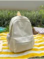 Lemon yellow star print canvas backpack sweet student school bag casual daypack - Yellow Large with Polka Dot Star