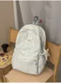 Blue star pattern canvas backpack, casual student school bag for daily travel and school use. - Blue Large with Polka Dot Star
