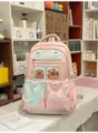 Zaino carino rosa e blu in stile dolce con tasche multiple e tasca frontale trasparente per scuola. - senza ciondolo / Rosa