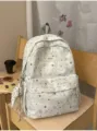 Casual star print canvas backpack student school bag light travel daypack for girls - White Small [No Pendant]