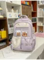Sac à dos scolaire violet pastel mignon avec poche transparente et multi-poches pour femmes. - Sans pendentif / Violet