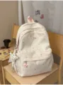 Cute pink star pattern canvas backpack, sweet style student school bag for daily travel. - Pink Small (Without Pendant)