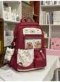 Sac à dos scolaire rouge et blanc style japonais doux avec poche transparente et jolies cartes. - Pendentif Ours Gourmand / Rouge