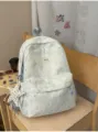 Light blue star pattern canvas backpack for casual daily use, school and outdoor travel. - Blue Small (Without Pendant)
