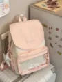 Sac à dos style collège rose et crème avec poche avant transparente et joli pendentif étoile. - Rose + Pentagramme à Pois