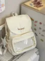 Sac à dos universitaire crème avec une poche avant transparente et rabat pour les cours. - Blanc + Pentagramme à Pois