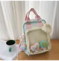 Cute Japanese style transparent ita bag backpack for girls students daily use and outdoor travel. - L / With Pendant / Green