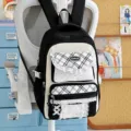 Sac à dos à carreaux noir et blanc, style japonais mignon sac à double épaule de banlieue - Sans Pendentif / Noir