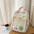 Cute Japanese ins transparent Ita backpack for girls, pastel blue school casual bag - L / With Pendant / Yellow