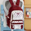 Sac à dos en toile style japonais décontracté cartable étudiant mignon avec dentelle et poches - Sans Pendentif / Rouge