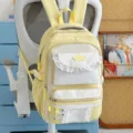 Sac à dos d'école mignon jaune clair avec volants en dentelle et poches à carreaux - Sans Pendentif / Jaune