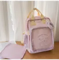 Cute pink ita backpack with transparent front pocket, stylish kawaii school bag for girls. - S / No Pendant / Pink