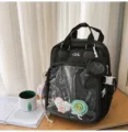 Black cute transparent window backpack student casual school bag daily outing daypack - S / With Pendant / Black
