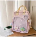 Pink cute Ita backpack with clear front pocket, sweet Japanese style school bag for daily use. - S / With Pendant / Pink