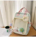 Cute transparent ita backpack, light blue daily student casual canvas school bag with charms. - S / With Pendant / Green