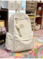 White quilted backpack, sweet J-style casual daypack with cute pendant for daily travel. - Moon Charm / Off White