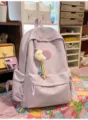 Purple quilted backpack with cute pendant casual travel daypack daily school bag for women - Moon Charm / Purple