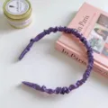 Purple ruched fabric headband detail shot, soft satin hair hoop, aesthetic daily hair accessory. - Dark Purple Pleated Headband