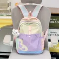 Pastellfarbener Rucksack süßer Schulranzen mit mehreren Fächern Freizeit Tagesrucksack - Mit Anhänger / L / Lila