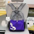 Lässiger grau-lila Rucksack mit Fronttasche und Wolkenanhänger für tägliche Schüler. - Mit Anhänger / L / Blau