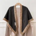 Châle triangulaire à franges rétro automne hiver cape en tricot écharpe croisée chaude - Café