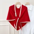 Écharpe triangulaire tricotée rouge et blanche châle en laine d'hiver chaud pour femmes mode - Rouge Nouvel An