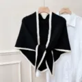 Châle triangulaire en tricot noir et blanc, écharpe d'hiver chaude, accessoire élégant - Noir