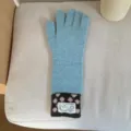Gants en tricot longs style coréen femmes automne hiver chauds pois tactiles élégants - Taille unique / Bleu Brume