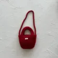 Red knitted mini crossbody phone bag, casual shoulder bucket bag for women's daily autumn winter outfit. - Crossbody Bag / Red