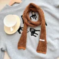 Écharpe longue et fine en tricot marron à motif carreaux, style vintage chaud pour femme. - Orange