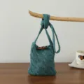 Sac bandoulière en tricot torsadé bleu-vert rétro avec bouton en corne mini sac téléphone élégant - Bleu sarcelle