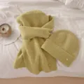 Automne hiver chaud écharpe en tricot et bonnet ensemble couleur unie grosse laine - Ensemble en Maille (Spéc. Écharpe) / Jaune Oie Clair