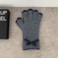 Gants tactiles en tricot rayé pour femmes, gants d'hiver chauds avec joli nœud papillon. - Gants / Bleu marine