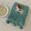 Cute horse embroidery knit scarf autumn winter cozy warm fuzzy neck warmer for women - 18x160cm / Lake Blue