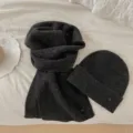 Ensemble écharpe et bonnet en tricot gris foncé, bonnet chaud d'hiver et écharpe, doux. - Noir Chiné