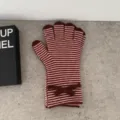 Gants en tricot tactile à rayures et nœud style coréen marron rose accessoire automne hiver. - Gants / Rose Brun