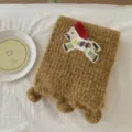 Knit scarf featuring cute pony embroidery, fluffy texture and cozy winter neck warmer. - 18x160cm / Yellow