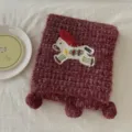 Cozy maroon knitted scarf with cute embroidered horse patch and playful pom-pom tassels for winter. - 18x160cm / Dark Wine Red