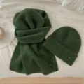 Ensemble Echarpe et Bonnet Tricot Vert Fonce Hiver Chaud Bonnet en Laine Uni Variante - Vert forêt