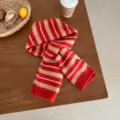 Écharpe en tricot de laine rayée élégante pour femme, tour de cou chaud d'hiver douillet. - Écharpe Croisée à Rayures Tricolores / Rouge