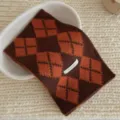 Petit foulard tricoté style rétro coréen losanges automne hiver mode motif détail - Marron Orange / Écharpe Croisée Argyle