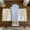 Femmes gants tricotés longs tactiles rétro pois hiver chaud bleu clair mitaines - Taille unique / Bleu clair