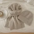 Ensemble écharpe et bonnet en tricot douillet pour femme homme, accessoires d'hiver chauds unis. - Couleur Avoine