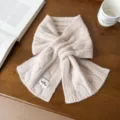 Beige cable knit scarf detail, soft wool blend winter warm neck wrap chic accessory. - Twist Cross Design / Oatmeal