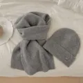Ensemble écharpe et bonnet en tricot gris hiver chaud chapeau en laine épais décontracté - Gris clair